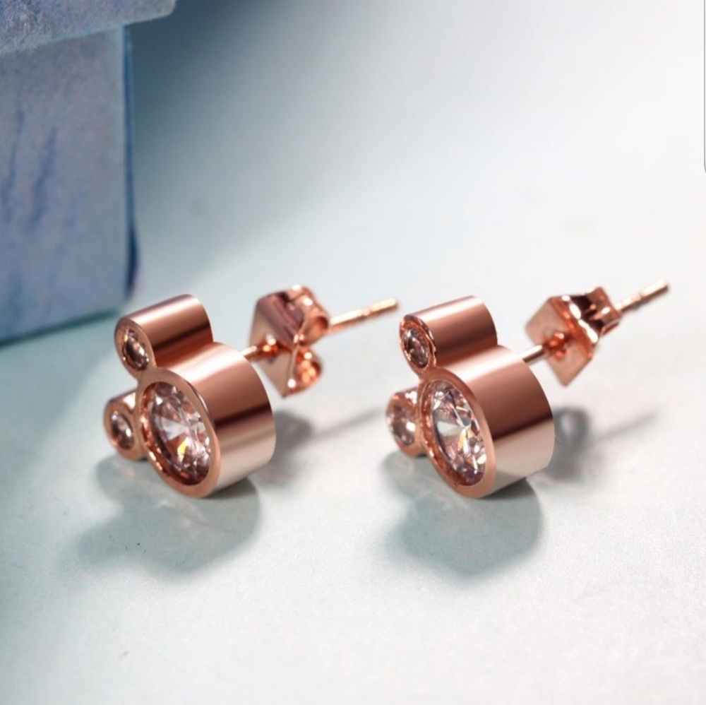 Disney Mickey Diamond Rose Gold Stud Earrings